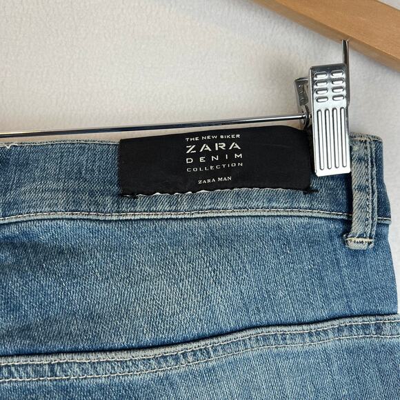 Zara Jeans Denim Collection Mens 31 Blue Biker Moto Slim Jeans‎ Medium Wash - Picture 5 of 11